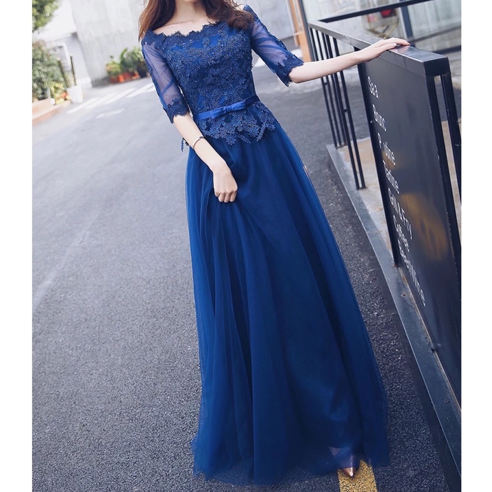 Embroidered Off-Shoulder Lace Gown